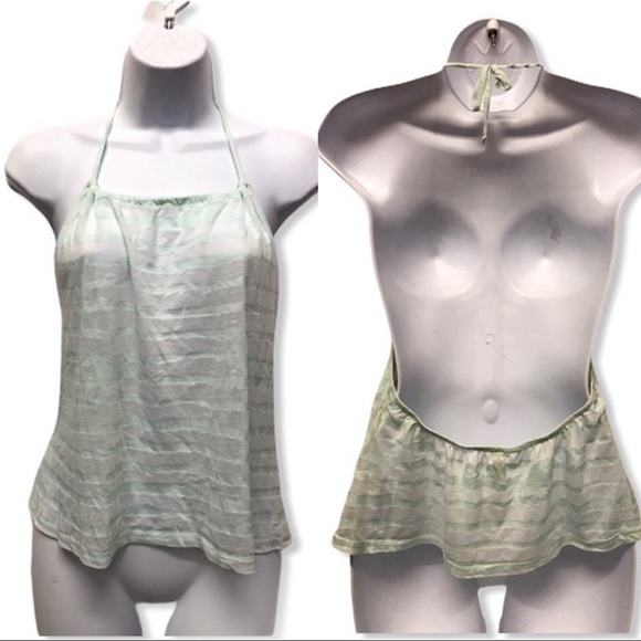 LF Mint Striped Sheer Open Back Halter Top | Size M - Picture 1 of 9